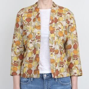Vintage 1960s Fruit and Vegetable Print Crop Lightweight Jacket M